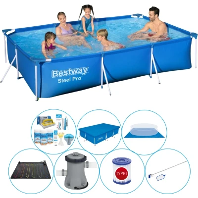 Afbeelding van Bestway Steel Pro Rechthoekig Zwembad 300 x 201 66 cm Blauw Inclusief Accessoires Voordeelpakket