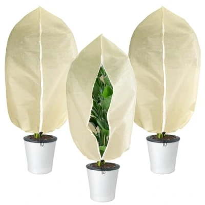 Afbeelding van GIONAR 3 stuks winterbescherming voor planten, vorstbescherming, potplantenzak, groot, potplanten, met ritssluiting, trekkoord, 100 x 80 cm