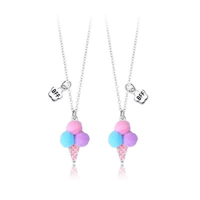 Afbeelding van Bixorp Friends BFF Ketting voor 2 met Ijsjes Zachte Katoenen bolletjes! Zilverkleurig Vriendschapsketting Twee Helften Best Vriendschap Cadeau