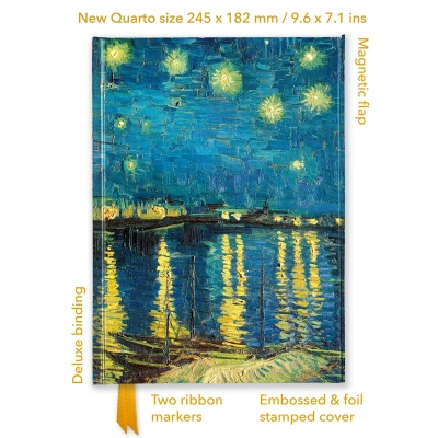 Afbeelding van Vincent van Gogh: Starry Night over the Rhône (Foiled Quarto Journal): Unser hochwertiges, liniertes Blankbook mit festem, künstlerisch geprägtem Einband und Magnetverschluss