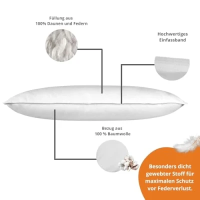 Afbeelding van sleepling 196514 2 delige set hoofdkussens verenkussen donskussen, 100% dons &amp; veren, wasbaar op 60 graden, katoen, 80 x cm, wit