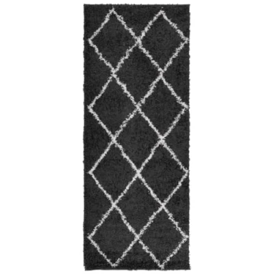 Afbeelding van Vloerkleed shaggy hoogpolig modern 80x200 cm zwart en crème