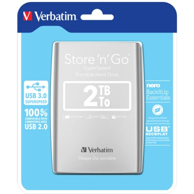 Afbeelding van Verbatim Harde Schijf 3.0 Store &#039;n&#039; Go, 2 Tb, Zilver