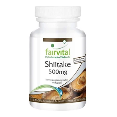 Afbeelding van Fairvital Shiitake 500mg HOOG GEDOSEERD VEGAN 90 capsules Lentinula edodes paddenstoel poeder