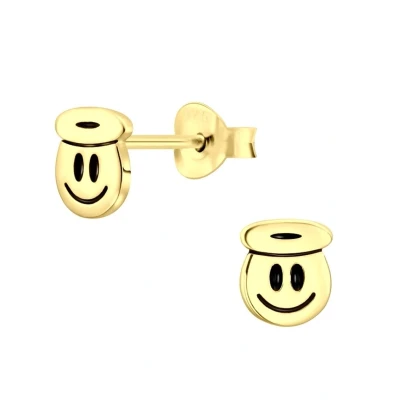 Afbeelding van JoyS Zilveren smiley oorbellen emoji 6 mm 14k goudplating