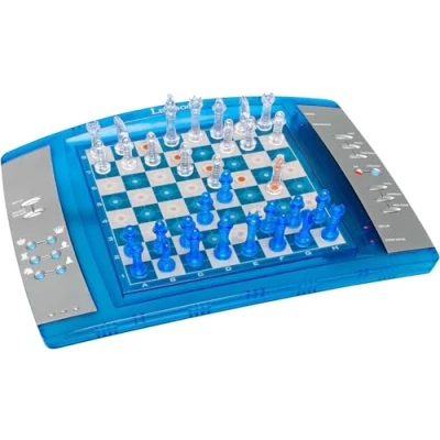 Afbeelding van Lexibook 12 LCG3000 ChessLight, elektronisch schaakspel met aanraaktoetsenbord en licht geluidseffecten, 2 spelers, 32 stuks, 64 moeilijkheidsgraden, batterij, blauw/geel