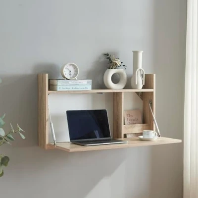 Afbeelding van [en.casa] Klaptafel Rautalampi bureau voor wandmontage eikenkleurig en wit