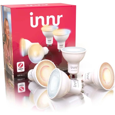 Afbeelding van Innr slimme spot GU10 ambiance white werkt met Philips Hue* warmwit tot helder wit Zigbee smart LED lamp dimbaar en tunable 4 pack