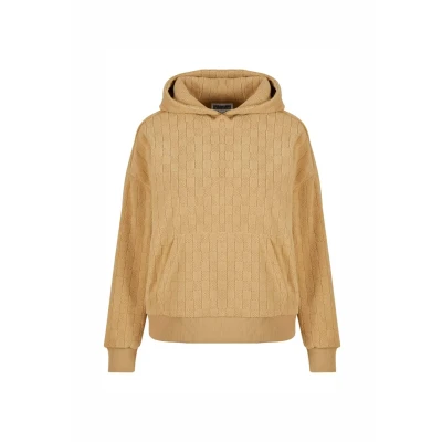 Afbeelding van Urban Classics Damestrui met capuchon, jacquard fluweel, oversized hoodie, casual hoodie van pasvorm, Unionbeige, M
