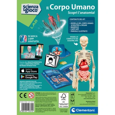 Afbeelding van Clementoni Wetenschap Lab het menselijk lichaam anatomie, model skelet en organen om in elkaar te zetten, wetenschappelijk spel 8 jaar, app Augmented Reality, Italiaans, Made Italy,