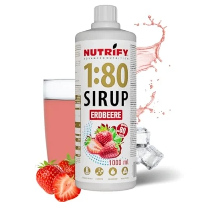 Afbeelding van NUTRIFY Vital Fitnessdrank 1:80 siroop 1 L aardbeien, drankconcentraat met vitaminen en carnitine suikervrij geeft 80 liter sportdrank caloriearm, 1000 ml