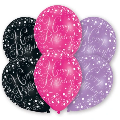 Afbeelding van Ballonnen Happy Birthday Sparkling Pink 27,5cm 6 stuks