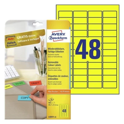 Afbeelding van Etiket Avery L6041 20 45.7x21.2mm geel 960stuks