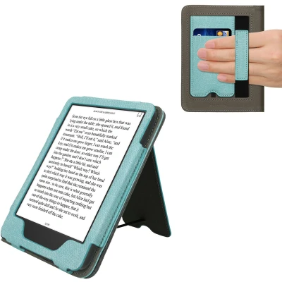 Afbeelding van kwmobile flip cover voor e reader geschikt Amazon Kindle (2022/2024) Van imitatieleer en suède In mintgroen / donkergrijs