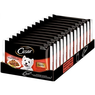 Afbeelding van Cesar Hondenvoer, natvoer, fijn in vers zak, selectie saus saus, 52 verpakkingen (13 x 4 100 g)