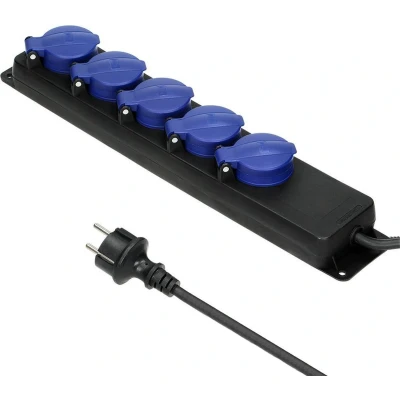 Afbeelding van Heavy duty stekkerdoos voor buiten 5 voudig IP44 Stof &amp; spatwaterdicht Kabellengte 3 meter Verlengsnoer met verdeelblok