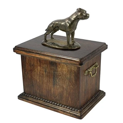 Afbeelding van Art Dog Custom Sitting Statue Memorial Urn Handgemaakt Koudgegoten Brons op Berkenbasis Stevige en Stijlvolle voor Hondenas 29x21x38cm Engelse Staffordshireterriër staande