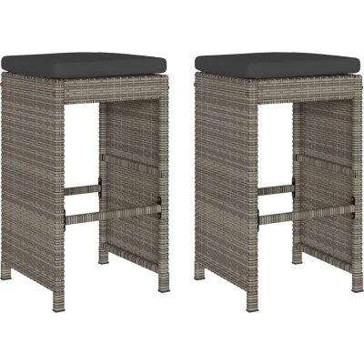 Afbeelding van vidaXL Tuinbarkrukken met kussens 2 st poly rattan grijs