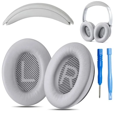 Afbeelding van Vervangende QC35 / ii oorkussens en hoofdband V3 pad kussen compatibel met Bose QuietComfort 35 (QC35) (QC35 ii) hoofdtelefoon (grijs)
