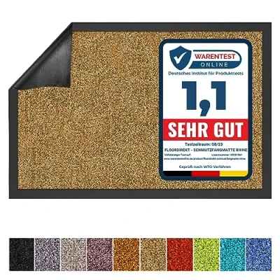 Afbeelding van Floordirekt Schoonloopmat ‘Rhine’ wasbare en effectieve vloermat/vuilvangmat/deurmat met Antislip achterkant Polyamide 40 x 60 cm beige