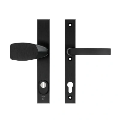 Afbeelding van AXA veiligheidsbeslag voordeur Edge Plus rechth. smalschild Wing knop/Blok kruk PC92 kerntrekbeveiliging SKG3 aluminium/zwart