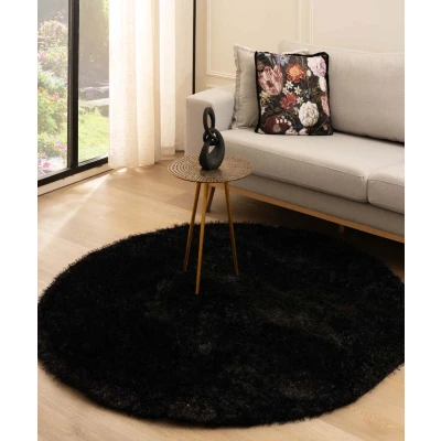 Afbeelding van Rond Hoogpolig Vloerkleed Velvet Posh Zwart 280 Cm