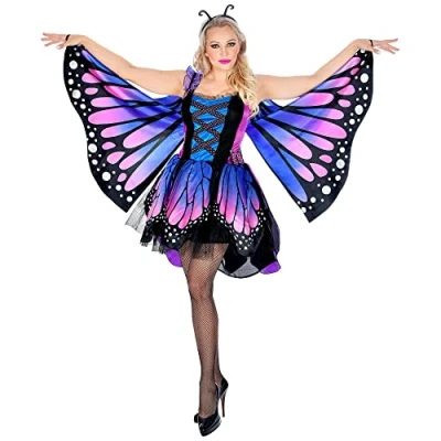 Afbeelding van Widmann Vlinder Kostuum Prachtige Paars Roze Vrouw Blauw, Paars, Small Carnavalskleding Verkleedkleding
