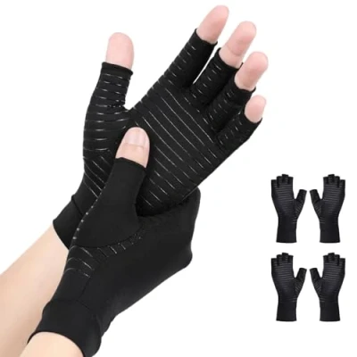 Afbeelding van 2 paar artrose handschoenen met koper, vingerloze reuma compressiehandschoenen, artriti gaming handschoenen, tendinitis, reumatische pijnverlichting, RSI, carpaal tunnelsyndroom