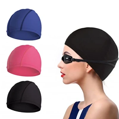 Afbeelding van NITAIUN 3 stuks badmutsen comfortabele stof badmuts premium kwaliteit rekbare unisex polyester doek lichtgewicht voor watersport kleuren (3 stuks)