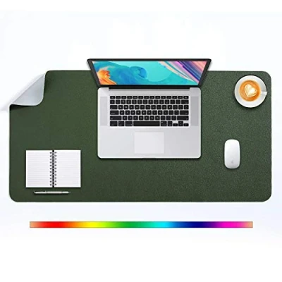 Afbeelding van Bureau Pad Grote, Bureaulegger, Uitgebreide Muis Mat, Grote Pad, Onderlegger XL, DOBAOJIA Blotter, Schrijven Dual Side Gebruik PU Leer Waterdicht 80 x 40cm (Donkergroen/Grijs)