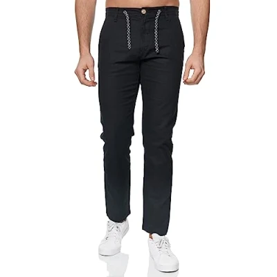 Afbeelding van Indicode Venetië stoffen herenbroek van linnen en katoen broek vrijetijdsbroek mannen, zwart, M