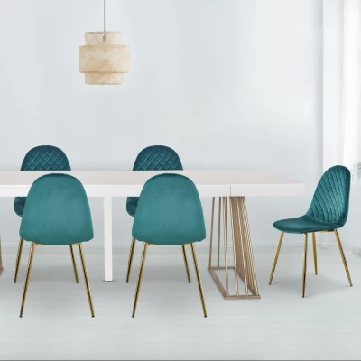 Afbeelding van Set van 4 groene doorgestikte stoelen Noorwegen velours Menzzo
