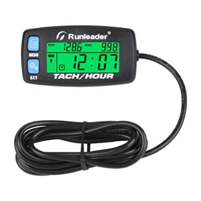Afbeelding van Runleader urenteller toerenteller, onderhoudsherinnering, waarschuwing RPM, verlicht display, initiële ureninstelling,batterij vervangbaar voor ZTR maaiergenerator Marine ATV (Blue button)