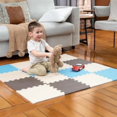 Afbeelding van MioTetto Zachte niet toxische babyspeelmat, peuterspeelmat, kleurrijke puzzelmat, 16 + 2 bonus vierkante schuimrubberen vloermatjes voor kinderen en baby&#039;s, EVA schuim interlockende tegels gym,