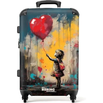 Afbeelding van NoBoringSuitcases.com® Koffer groot Rolkoffer lichtgewicht Meisje met ballon in graffiti stijl Reiskoffer 4 wielen Grote trolley XL 20 kg bagage