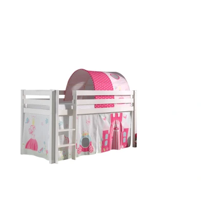 Afbeelding van Deze PINO combinatie bestaat uit een witte hoogslaper , speelgordijn princess en tunnel