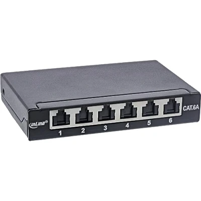 Afbeelding van InLine® Patchfeld Cat.6A 0,5HE 6 voudig, voor tafel/wand/DIN rail, met stofbescherming, zwart