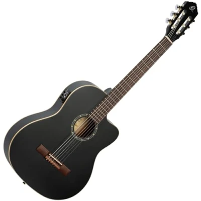Afbeelding van Ortega RCE125SN SBK Small Neck Thinline Satin Black 4/4 Klassieke gitaar