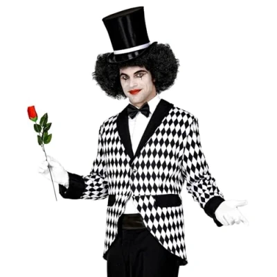 Afbeelding van Widmann Harlequin Kostuum Eenzame Mime Clown Zwart Wit Man / Large Carnavalskleding Verkleedkleding