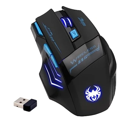 Afbeelding van Zelotes Draadloze Muis,7 knoppen 2400DPI Muis Draadloos,USB LED Optische Gaming Muis,Wireless Mouse voor Notebook,PC,Zwart