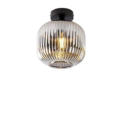 Afbeelding van QAZQA Art deco plafondlamp zwart met smoke glas Karel