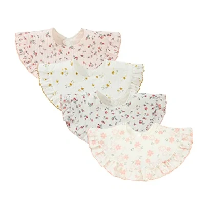 Afbeelding van Nishine 4 pack unisex baby mousseline bandana kwijl slabbetjes 360 graden draaibaar katoenen voor doorkomende tandjes jongens en meisjes (bloemenset)