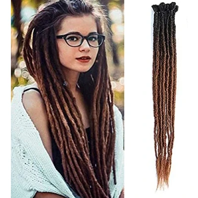 Afbeelding van 61 cm ombre dreadlocks extensions, 10 strengen, synthetische dreads, gehaakte vlechten, haar voor vrouwen en mannen, Jamaica Reggae Locs (ombre zwart donkerbruin)