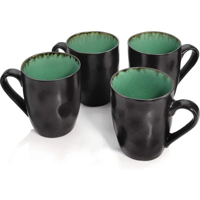 Afbeelding van koffiebekers Palm Beach 4 delige bekerset van porselein, inhoud de beker 350 ml, afgewerkt in geglazuurd aardewerk vintage look met craquelé effect