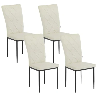 Afbeelding van WOLTU Eetkamerstoelen, set van 4, keukenstoel, fluwelen stoel met hoge rugleuning, gestoffeerde metalen poten, voor eetkamer, eettafel, keuken, woonkamer, kantoor, crème, BH379cm 4