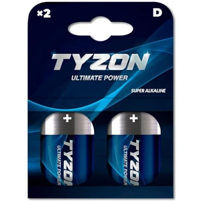 Afbeelding van TYZON D Super Alkaline batterijen, 1,5 volt, 2 stuks betrouwbare energie voor apparaten met een hoog stroomverbruik