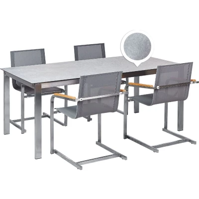 Afbeelding van Beliani COSOLETO Tuintafelset Grijs Veiligheidsglas, RVS