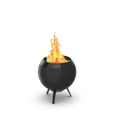 Afbeelding van höfats Moon 45 All Black vuurschaal met lage voet geëmailleerde, rookarme, zwarte vuurkorf houtcarburateurtechnologie, verbrandingsproces in twee fasen vuurplaats diameter cm