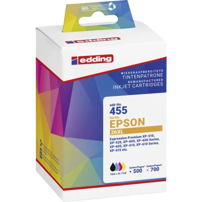 Afbeelding van Edding Inktcartridge vervangt Epson T26XL Multipack 4 Compatibel Zwart, Cyaan, Magenta, Geel EDD 455 18 01