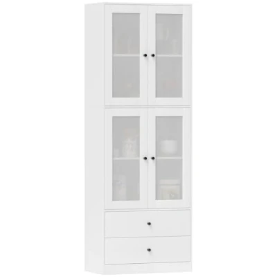 Afbeelding van HOMCOM Küchenschrank, Hochschrank mit Schublade, verstellbaren Einlegeböden, Küchenbuffet 2 Schrankfächer für Wohnzimmer, Esszimmer, 76 x 40 170 cm, Weiß